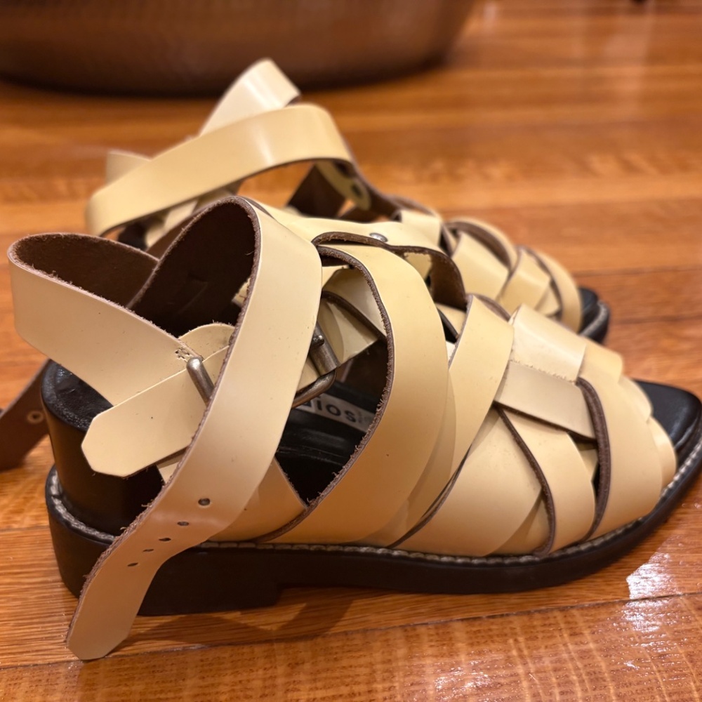 Acne Cream Leather Woven Ankle-Strap Sandals - Picture 2 of 3